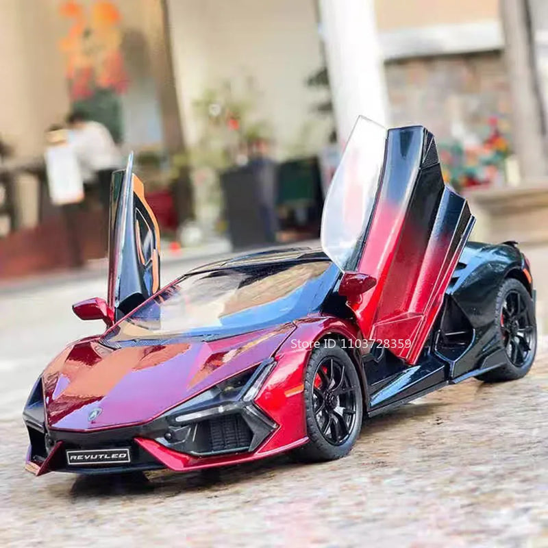 REVUELTO Miniatura Modelo Brinquedo Carros Esportivos Liga Fundida Supercarros Som Luz Portas Abertas Puxe para Trás para Presentes de Crianças