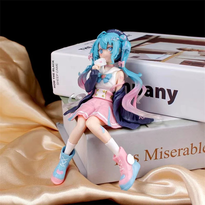 Figura de ação de pvc Hatsune Miku, figura de ação de anime fofa de Miku sentada, modelo de desenho animado kawaii, presente de aniversário para crianças
