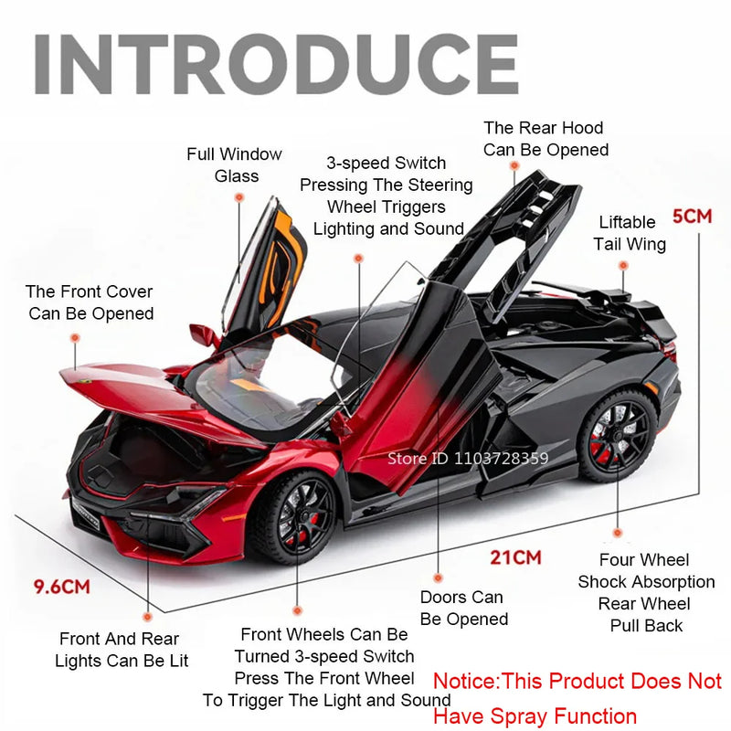 REVUELTO Miniatura Modelo Brinquedo Carros Esportivos Liga Fundida Supercarros Som Luz Portas Abertas Puxe para Trás para Presentes de Crianças