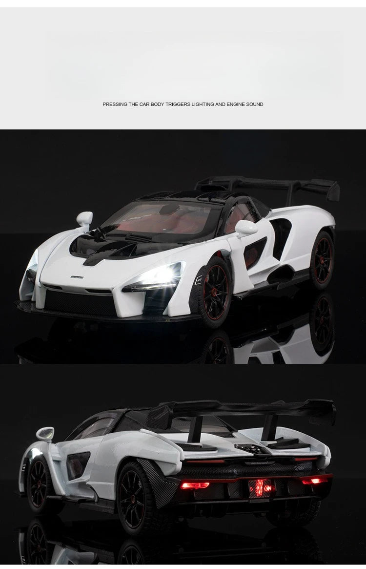 McLaren Senna Liga de Metal Fundido Modelo de Carro Som e Luz Coleção Hobby Super Racing Serie Presente de Aniversário para Menino