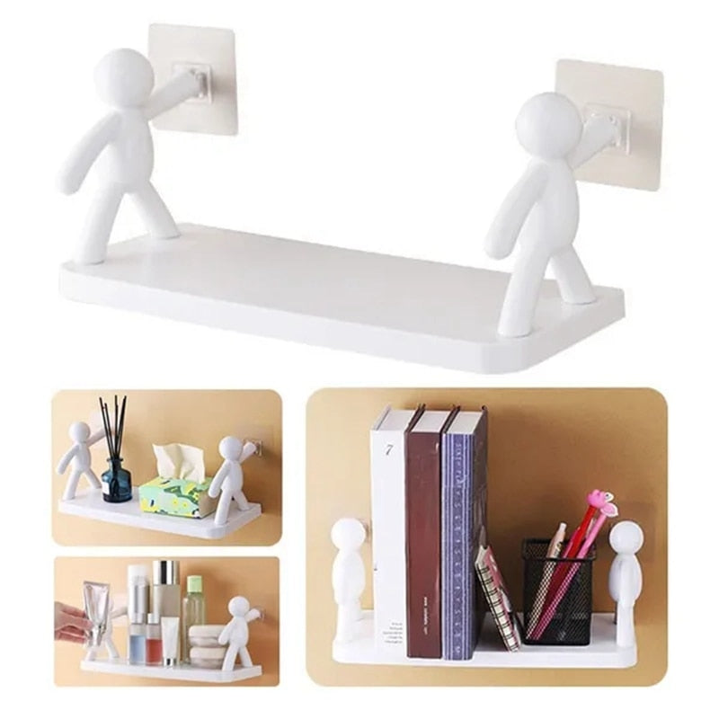 Rack suspenso de parede em forma humana para banheiro.