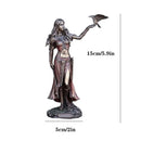 Estátua de Resina Morrigan – Deusa Celta da Guerra com Corvo e Espada | Acabamento Bronzeado para Decoração Mitológica
