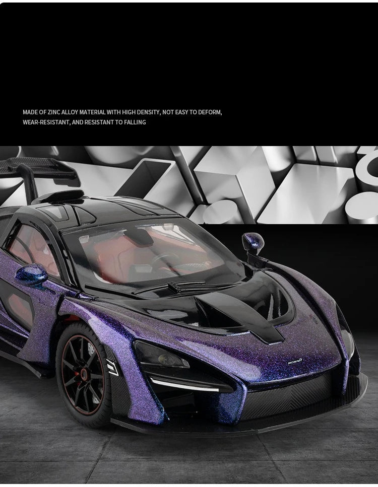 McLaren Senna Liga de Metal Fundido Modelo de Carro Som e Luz Coleção Hobby Super Racing Serie Presente de Aniversário para Menino