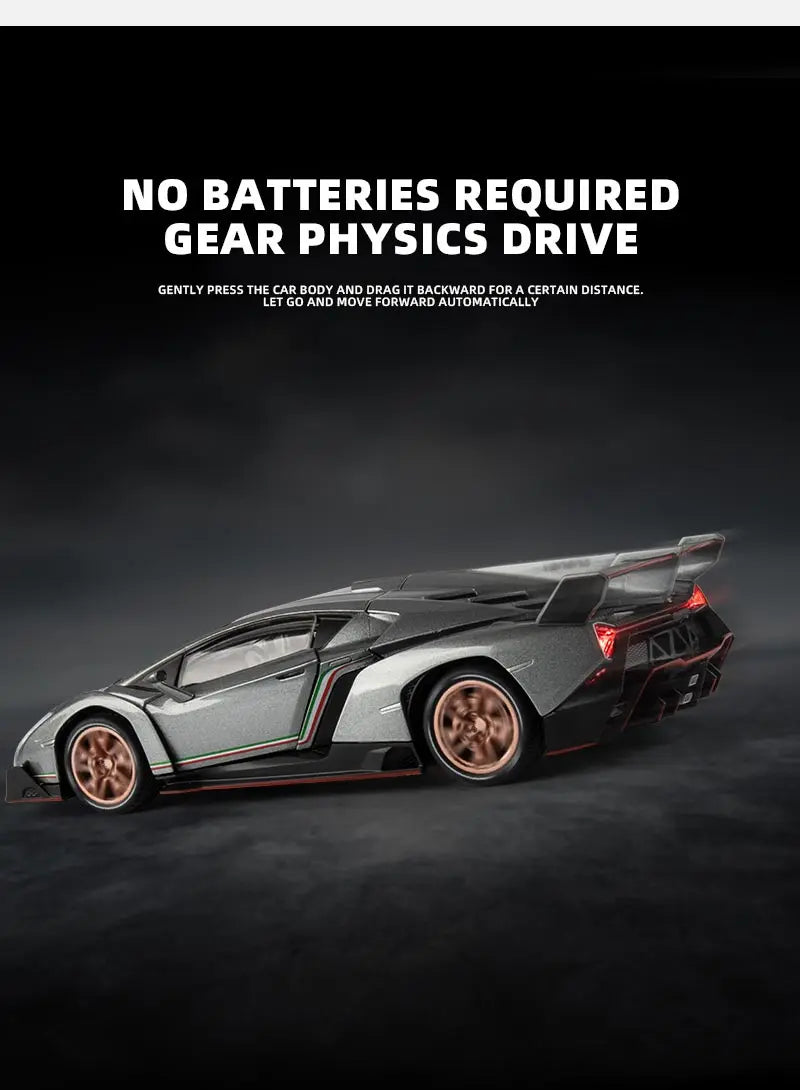 Lamborghini esportivo modelo Veneno, escala 1/24, porta que pode ser aberta, carro de brinquedo com roda dianteira dirigível