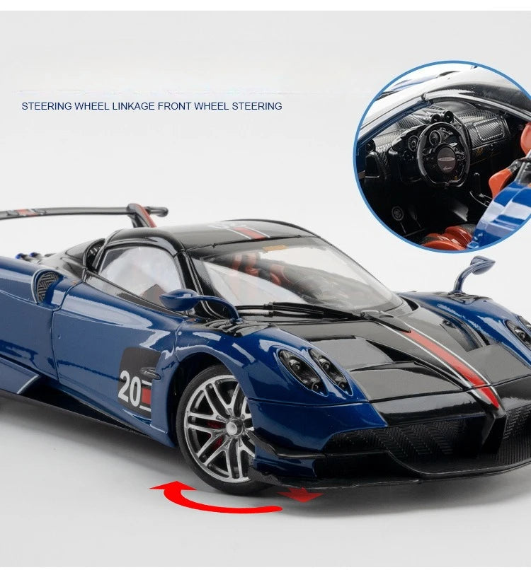 Pagani Huayra BC Blu Francia/Candy Blue com detalhes em carbono, modelo de carro 1/18 da Autoart