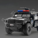 Carro de polícia blindado SWAT em escala 1:32, modelo de brinquedo de metal fundido, com absorção de choque, caminhão pesado, brinquedo com som e luz, presente para crianças
